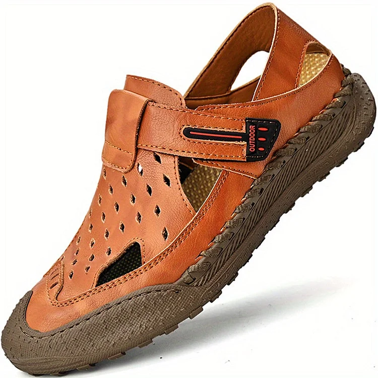 Men's Slippers Leather Sandals Closed Toe Fisherman Summer Shoes Male Hiking Beach Shoes Radinnoo.com