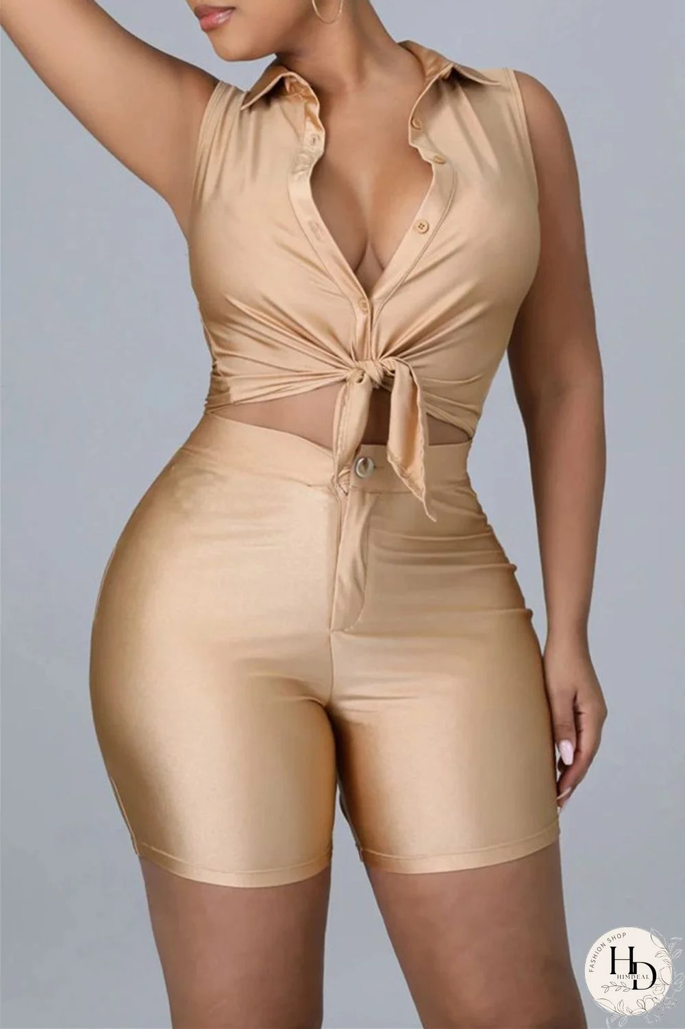 Black Fashion Casual Solid Basic Turndown Collar Sleeveless Two Pieces