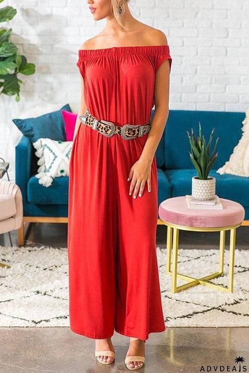 Pockets Off Shoulder Loose Jumpsuit