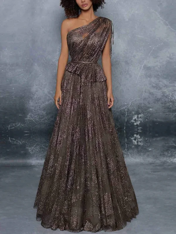 Off-Shoulder Sequined Tulle A-Line Maxi Dress