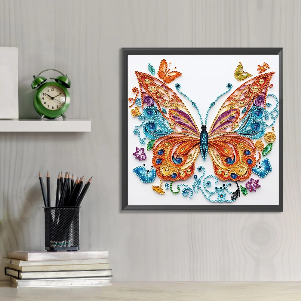 Diamond Painting - Partial Special Shaped Drill - Flower Butterfly(Canvas|30*30cm)