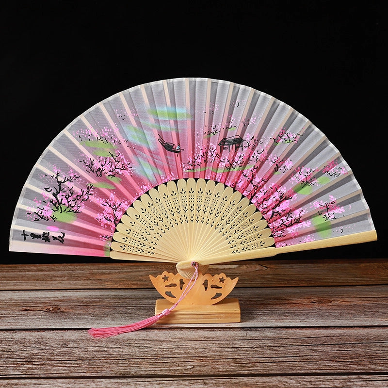 Bamboo Two Green Folding Fan Smile Fan Female Antique Fan Dance Fan Folding Fan Student Gift Elegant Fan