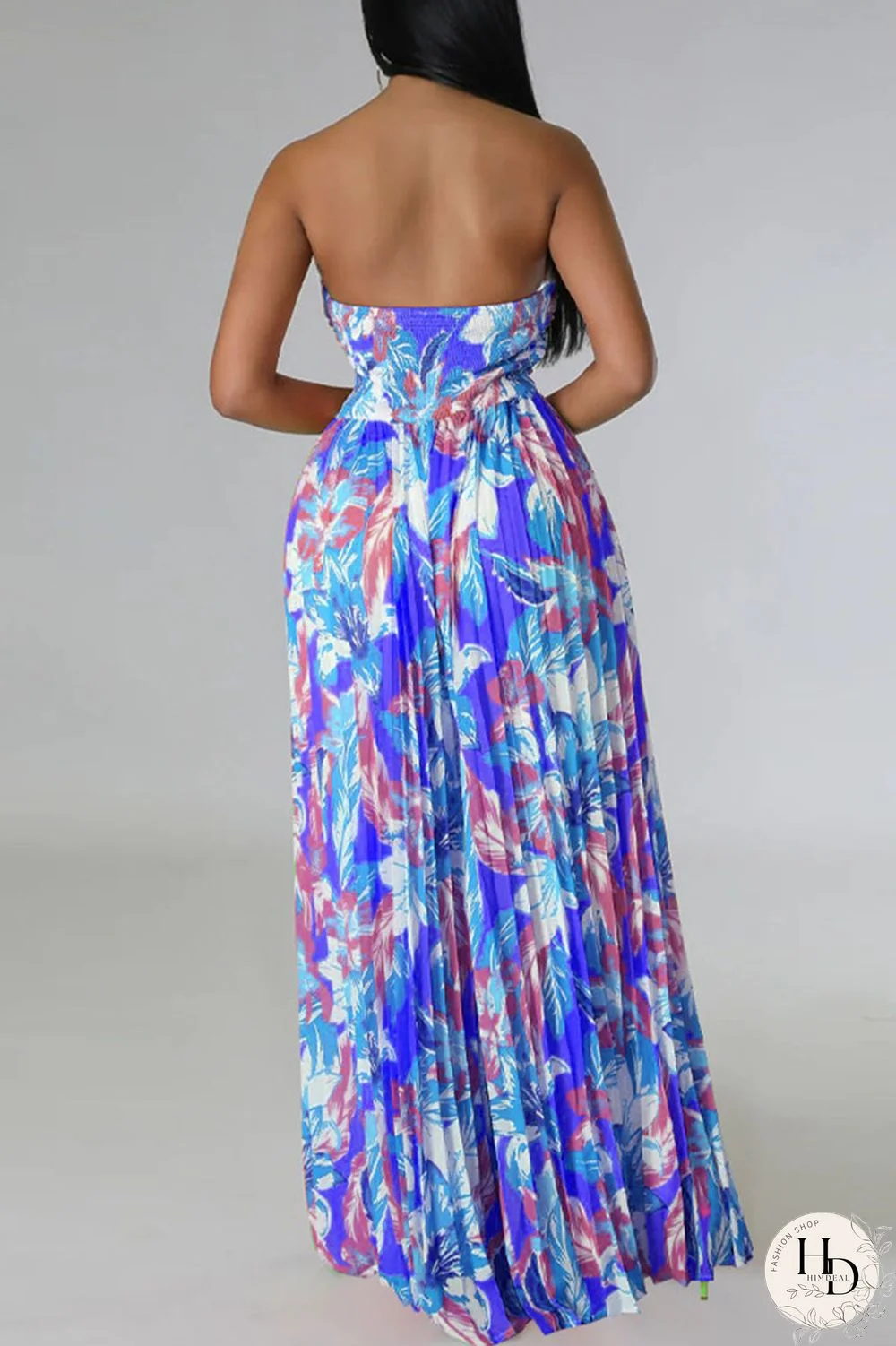 Tangerine Red Sexy Print Patchwork Strapless Straight Jumpsuits