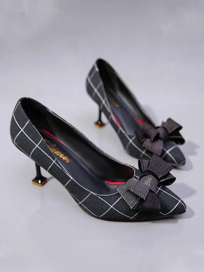 Plaid Pointed Toe High Heels Shoes