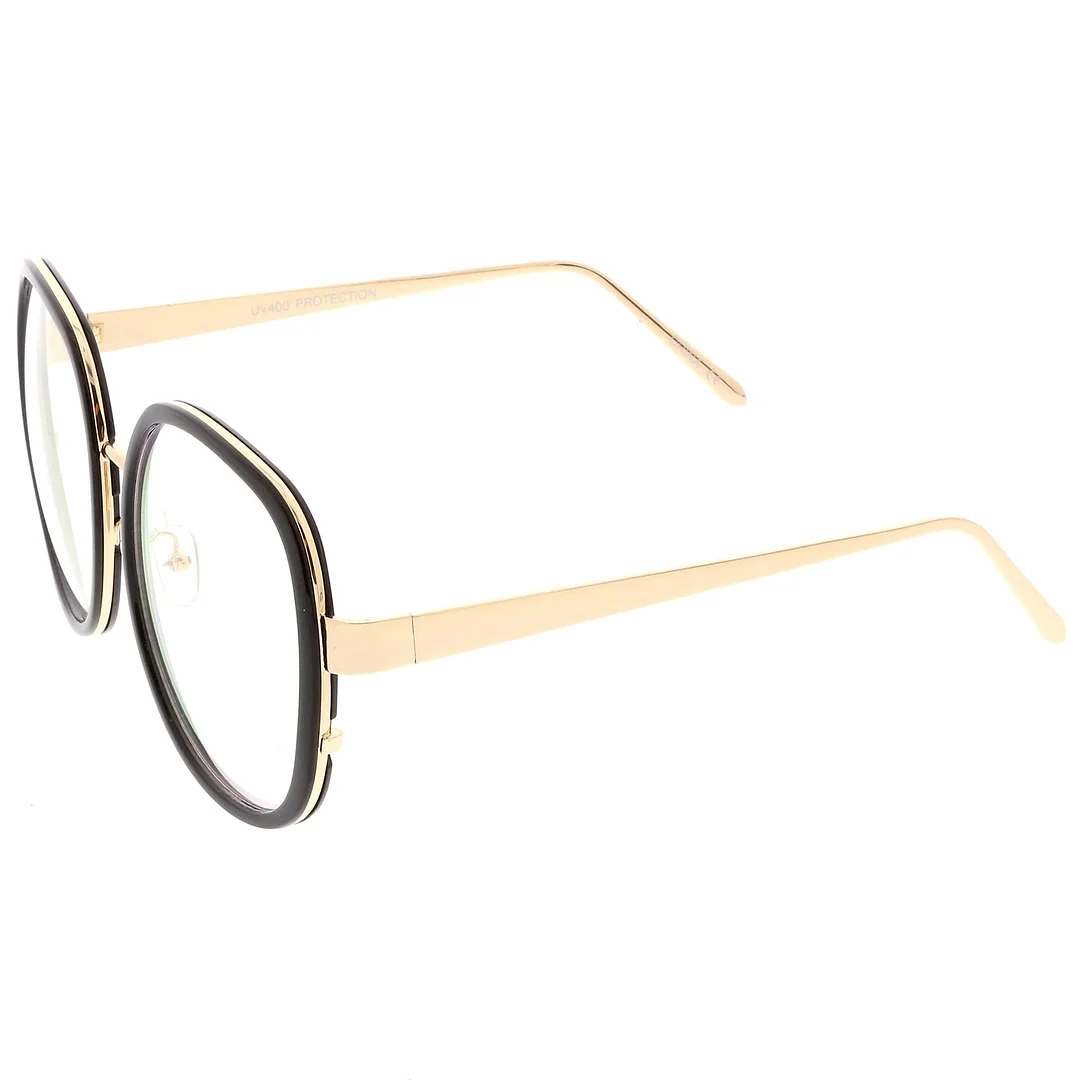 Women's Oversize Metal Arms Nose Birdge Clear Lens Round Eyeglasses 61mm