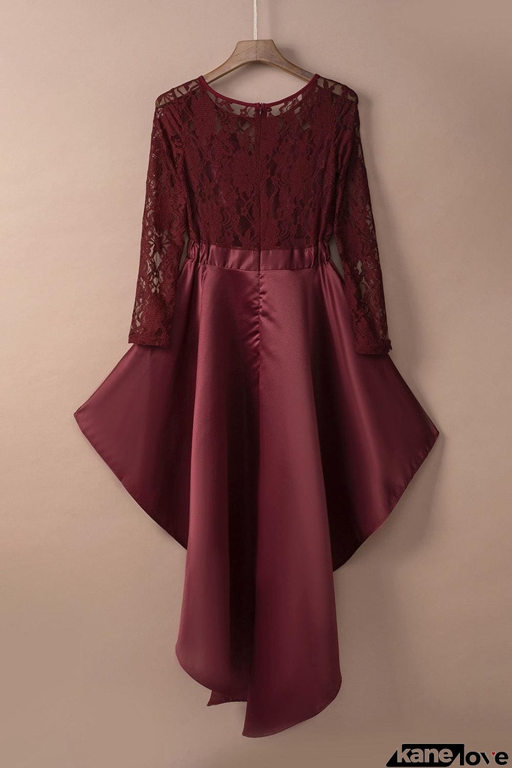 Spliced Lace High-Low Long Sleeve Dress