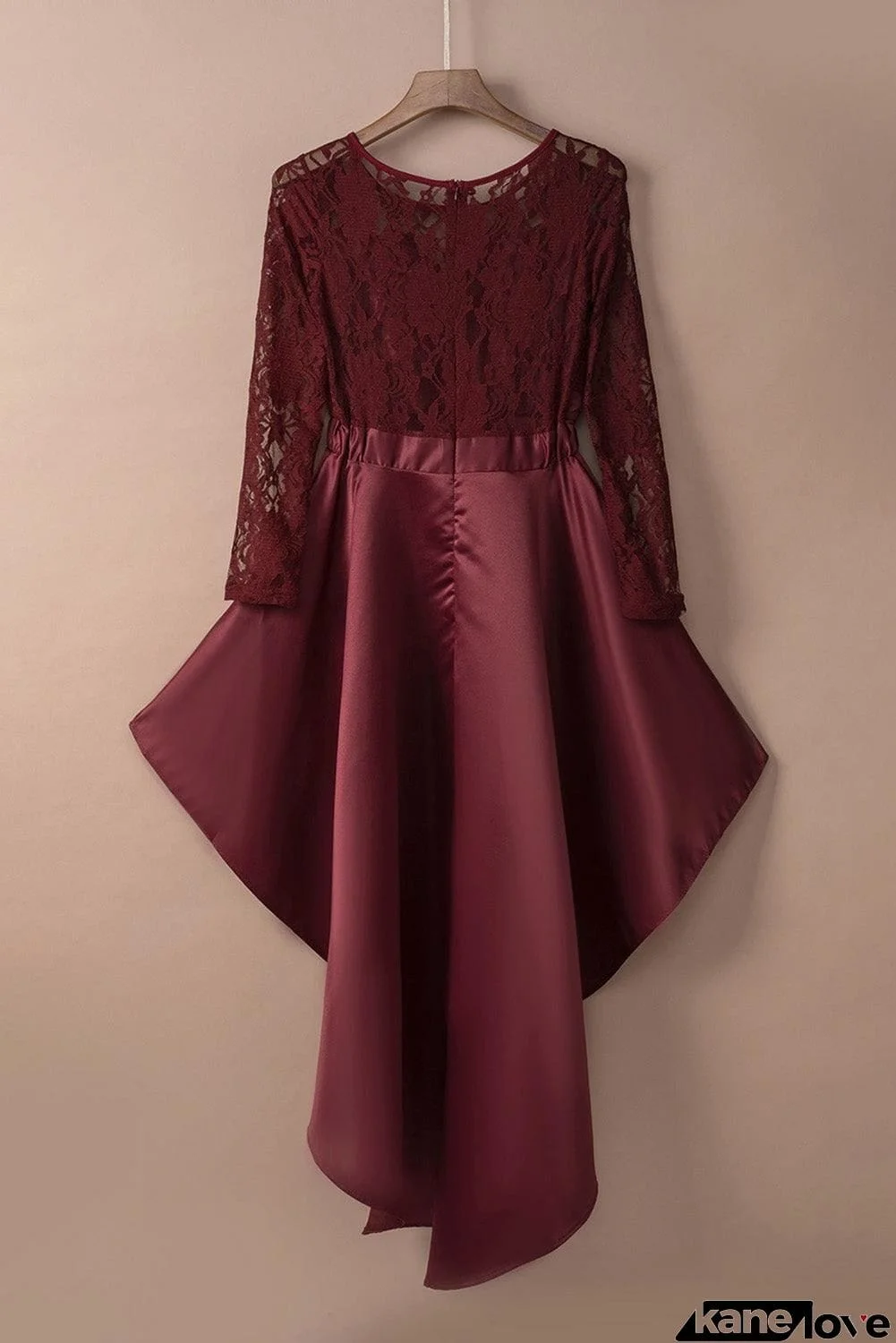 Spliced Lace High-Low Long Sleeve Dress