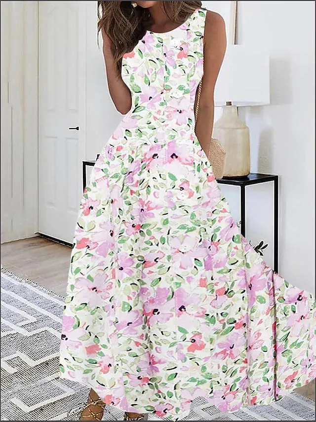 Long dress maxi casual summer print graphic floral polka dot fashion modern daily holiday