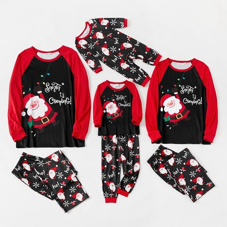 Christmas Santa Print Family Matching Long-sleeve Pajamas Sets (Flame Resistant)