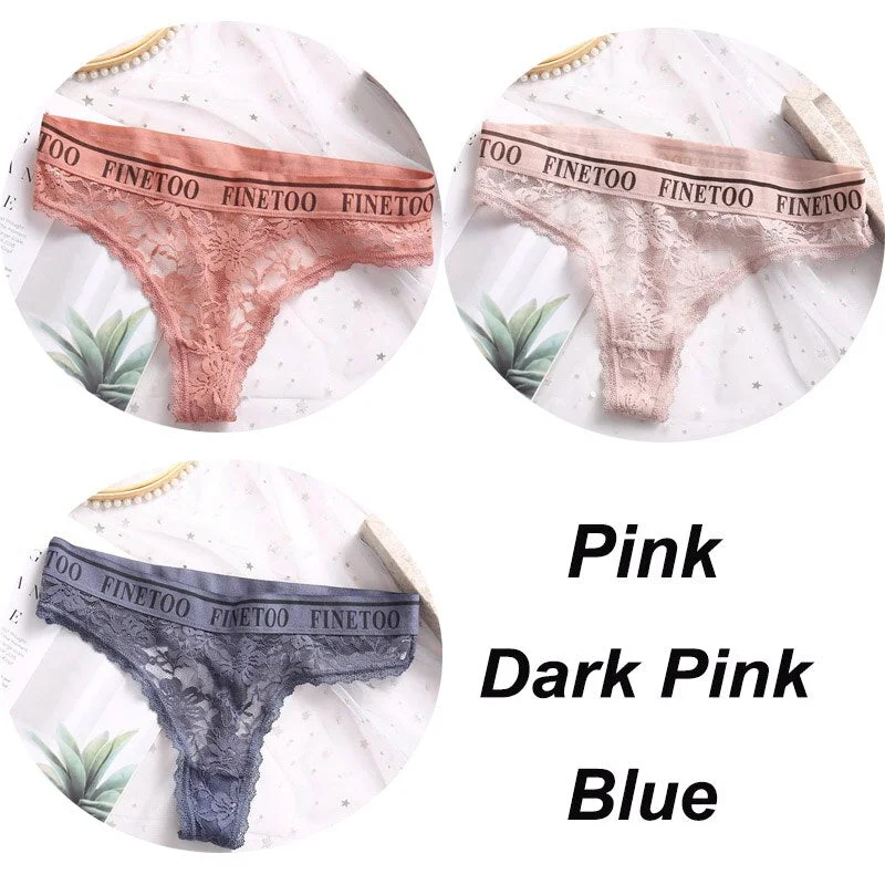 3PCS/Set Women Lace Panties Sexy G-string Underwear Female Underpants Floral Solid Color Briefs Lingerie Sexy Thong Panties M-XL