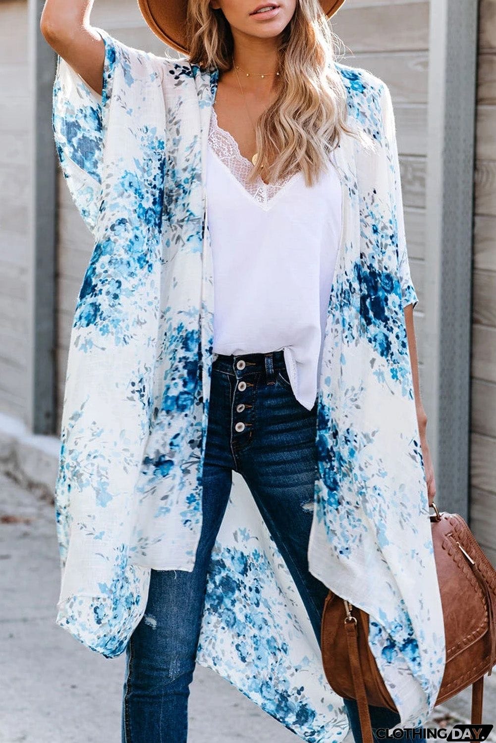 Floral Kimono Sleeves Chiffon Loose Beach Cover Up