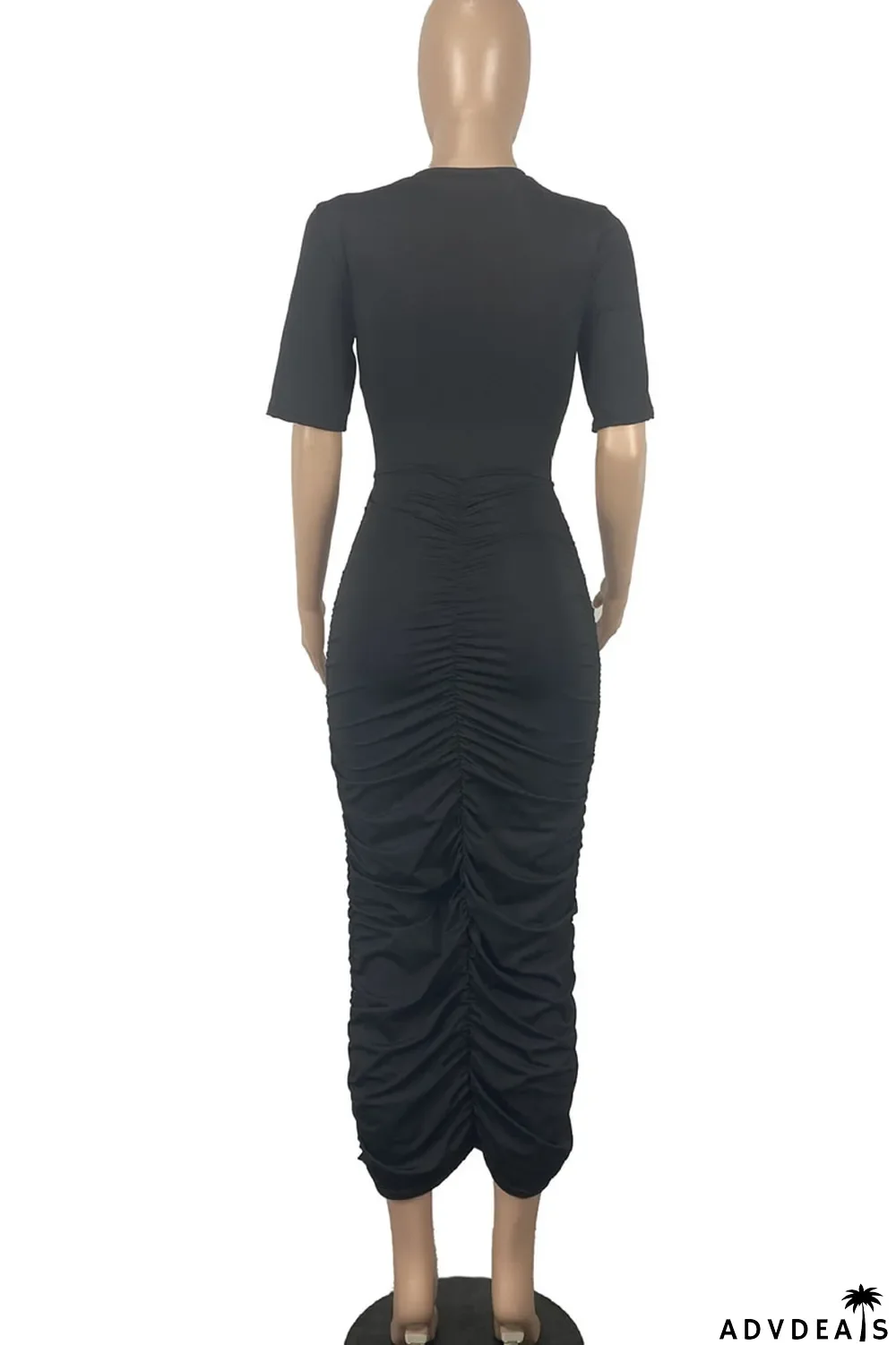 Tangerine Casual Solid Hollowed Out Patchwork Fold O Neck One Step Skirt Dresses