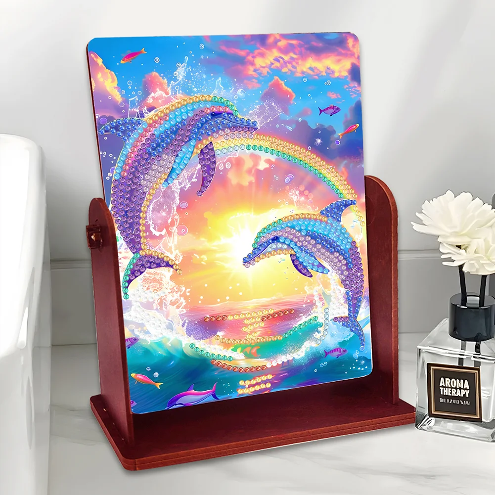 Jumping Dolphin Special Shape Diamond Painting Mirror Table Top Diamond Mirror