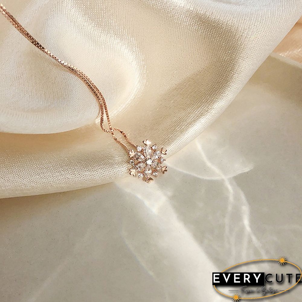 Women Fashion Snowflake pendant Silver Gold Ladies Necklace Clavicle Chain Diamond Snowflake Necklace Gift Jewelry