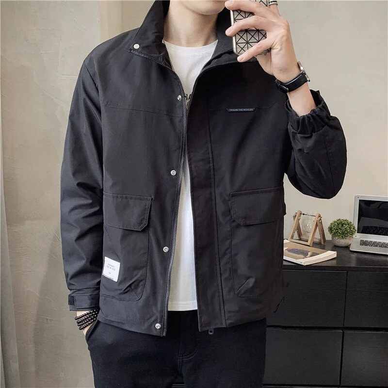 Aonga  Spring New Men's Stand Collar Thin White Jacket Korean Style Fashion Casual Solid Color Jacket Male Trend Brand Coat