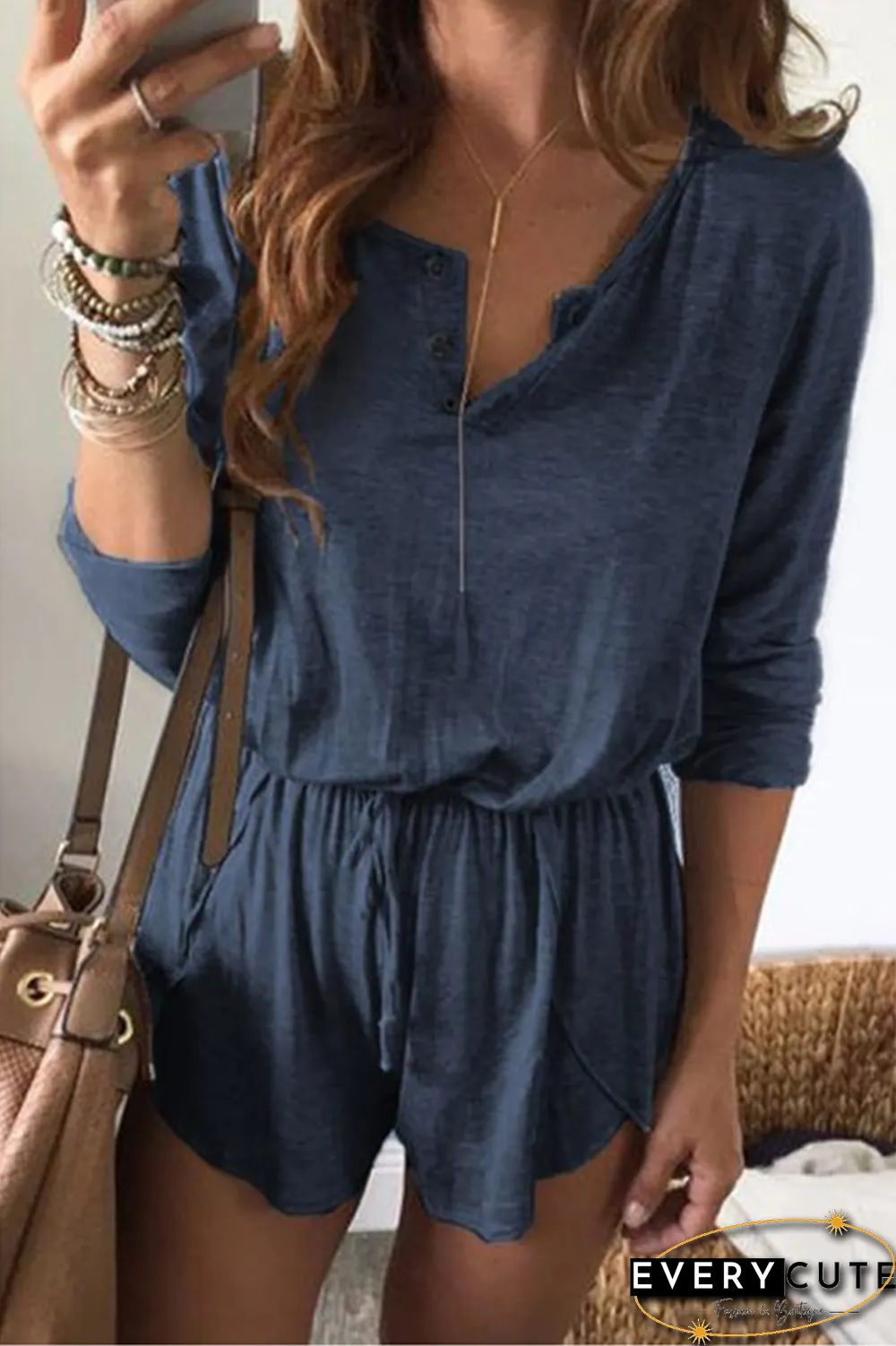 Daily Patchwork Solid Buttons Loose Jumpsuits(4 Colors)