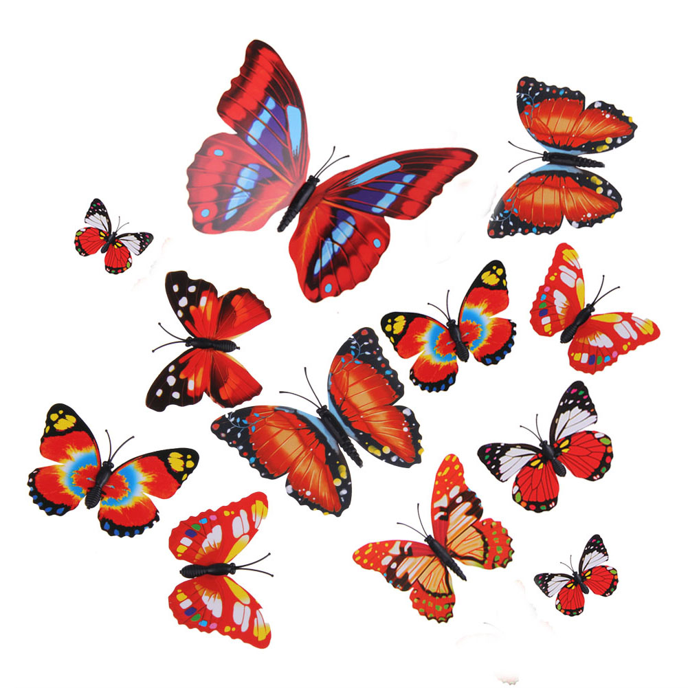 

New Art Design Decal Wall Stickers Home Decor Room Decorations 3D Butterfly-76725, Red, 501 Original