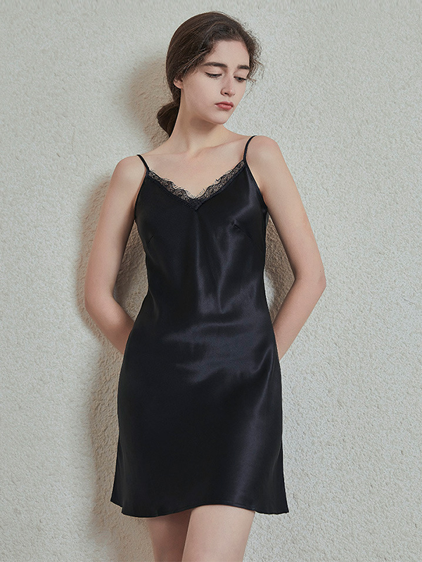 Silk Nightgown With Back Cross Spaghetti Straps Design REAL SILK LIFE