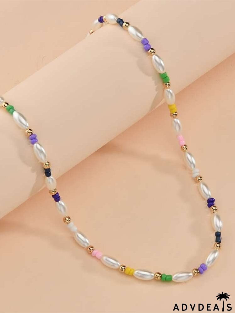 Faux Pearl Beaded Necklace