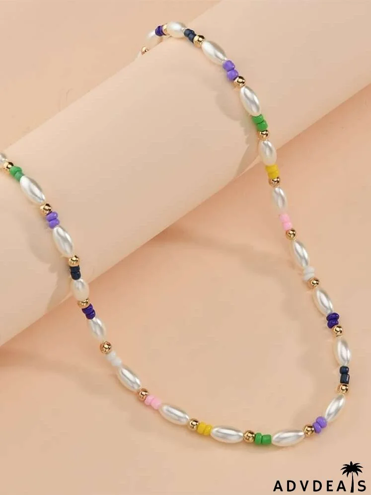 Faux Pearl Beaded Necklace