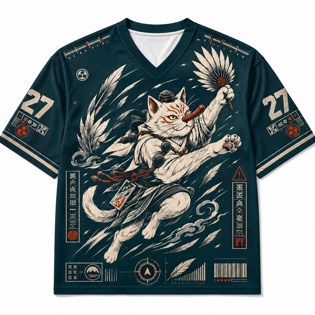 Teal Tengu Cat Mesh Jersey