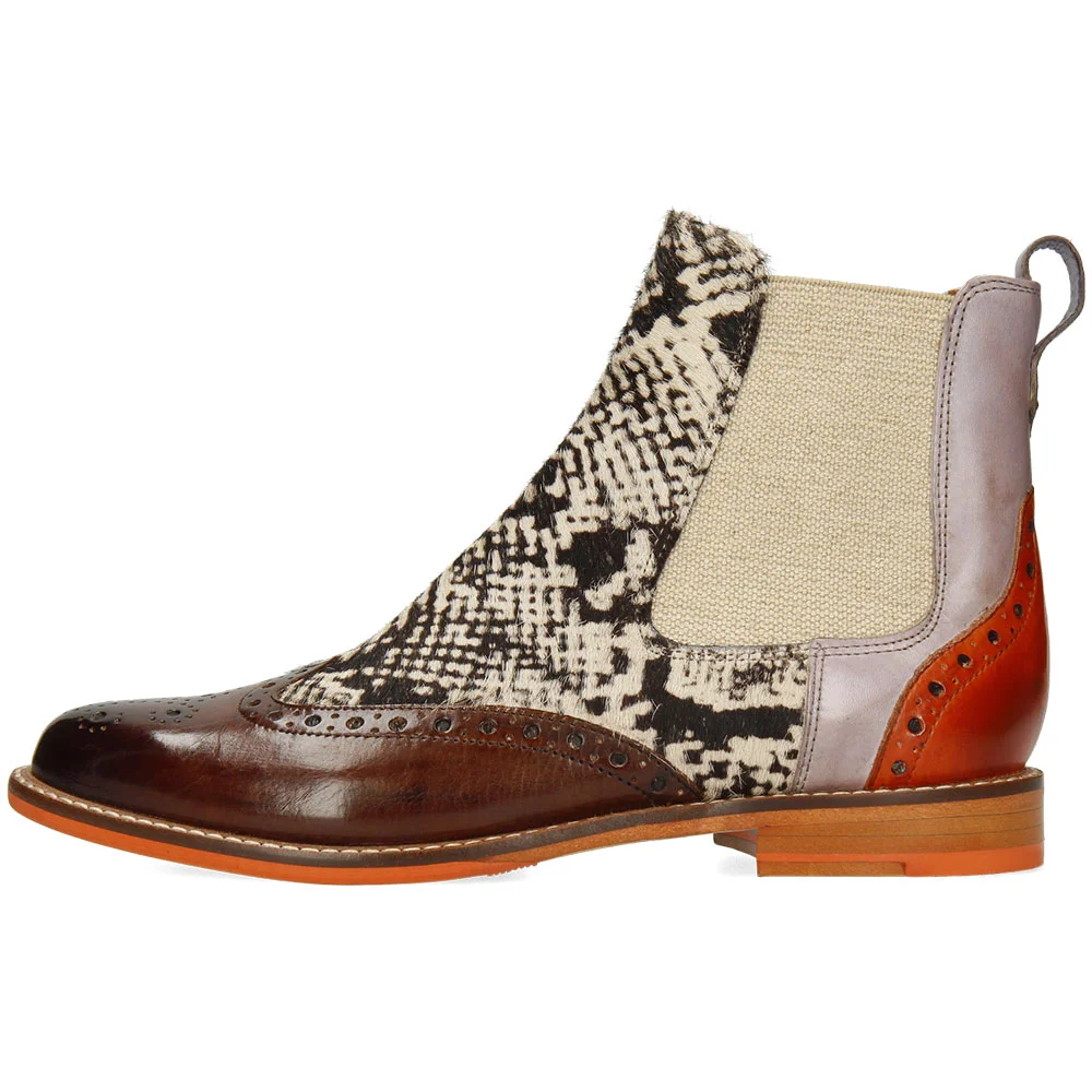 Multicolor Round Toe Brogue Inspired Python Flat Chelsea Boots Nicepairs