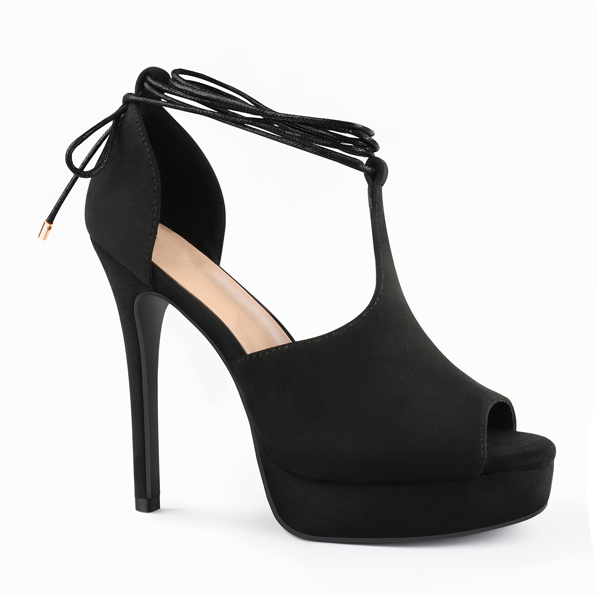 5.1"/130mm Women's Peep Toe Heel Platform Stiletto High Heels Strappy Lace up Heels Dress Party Pumps-MERUMOTE