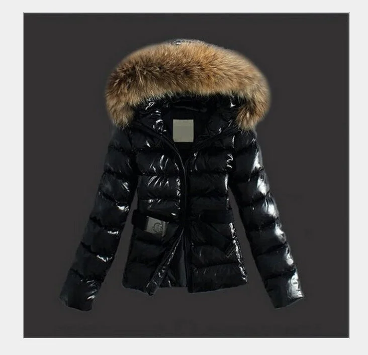 Brownm Raccoon Big Fur Collar Fashion Slim Coats