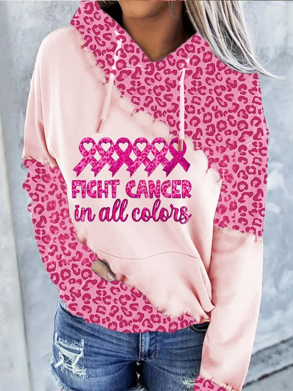 Breast Cancer Hooded Print Sweatshirt