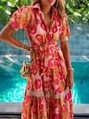 Floral-Print Short Sleeves Maxi Dresses 