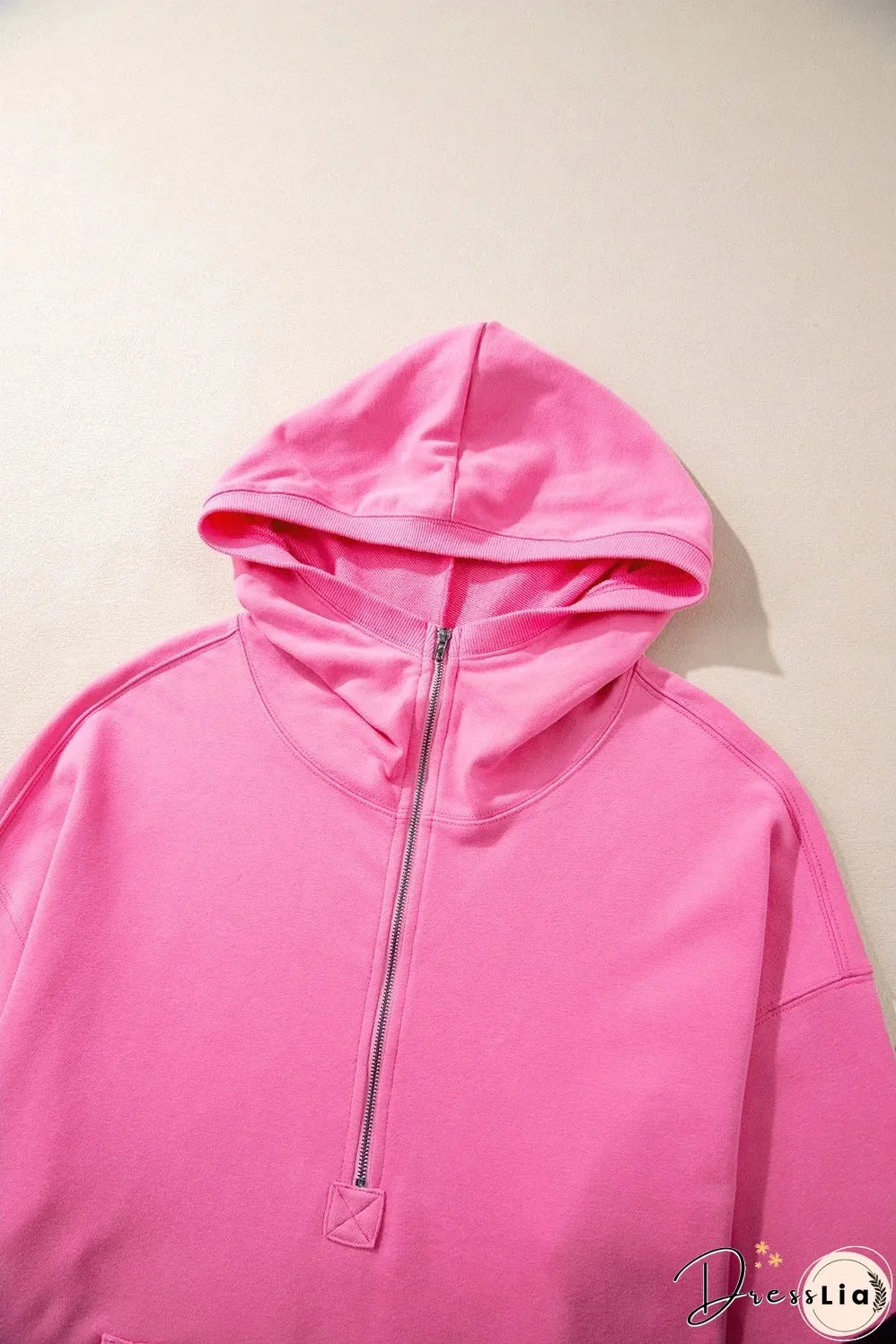 Bonbon Solid Kangaroo Pocket Half Zipper Oversized Hoodie