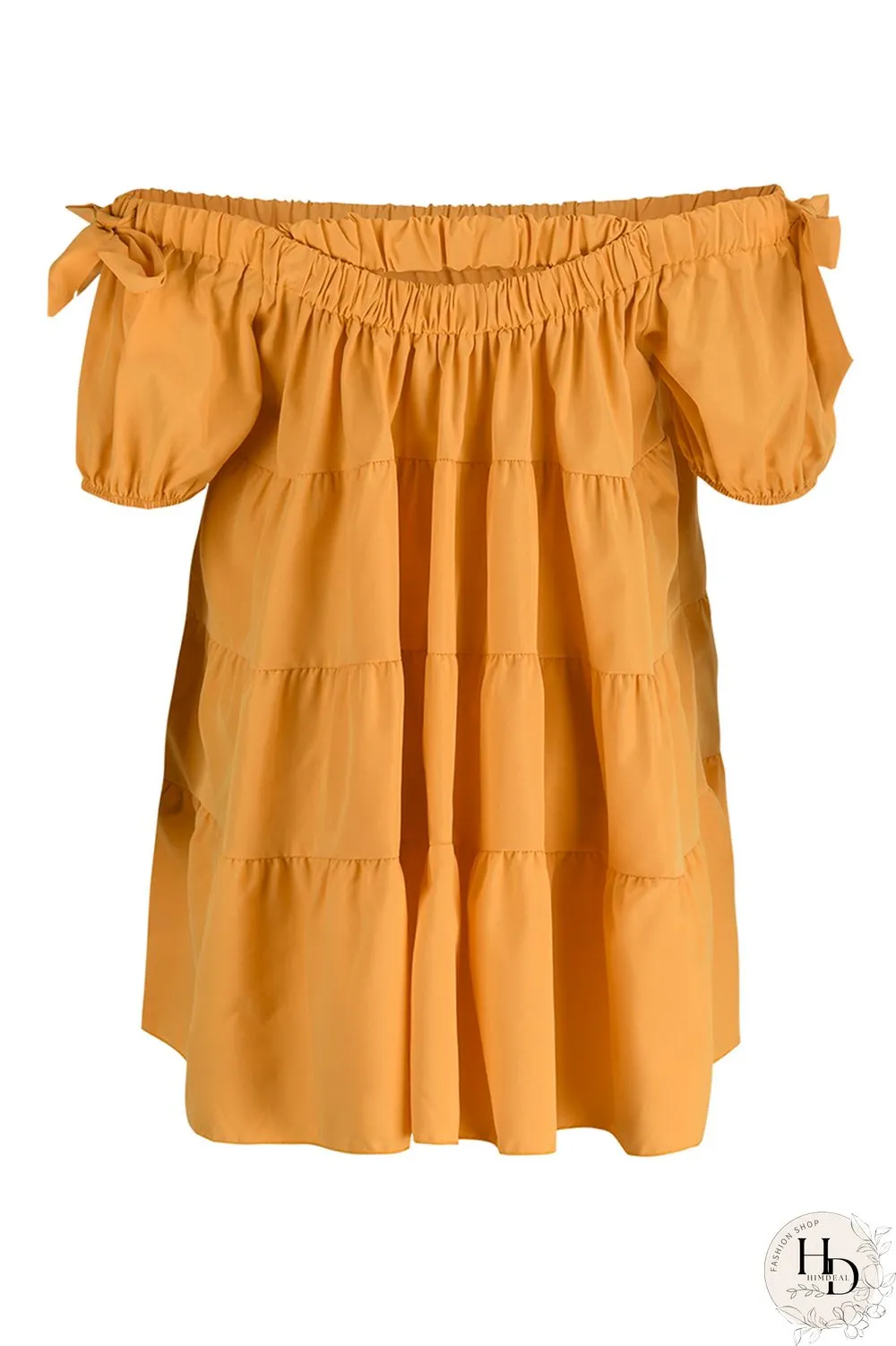 Orange Sexy Casual Solid Patchwork Backless Off the Shoulder Short Sleeve Dress