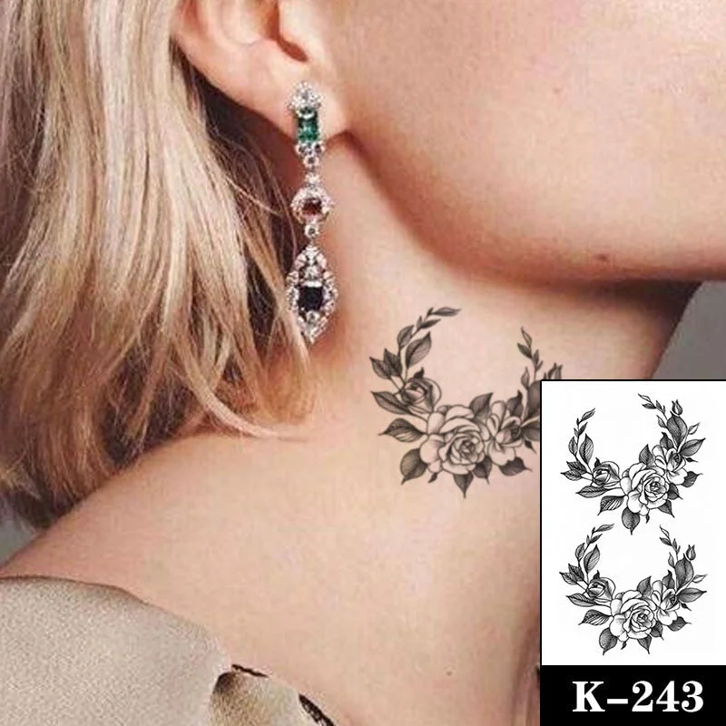 Waterproof Temporary Tattoo Sticker Black Wolf Arrow Rose Butterfly Flash Tattoos Totem Line Body Art Hand Fake Tatoos Women Men
