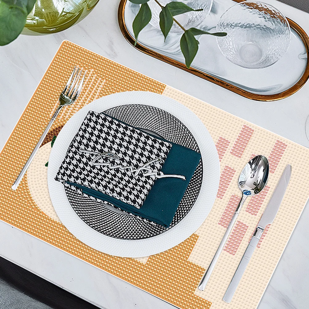 2Pcs DIY Artistic Pattern Diamond Painting Placemat DIY Art Placemat for Table Decor