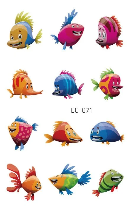 24 kinds Temporary Tattoo Stickers for Kids Cute Cartoon Tropical Fish Marine faux tatouage temporaire Disposable Children Gift