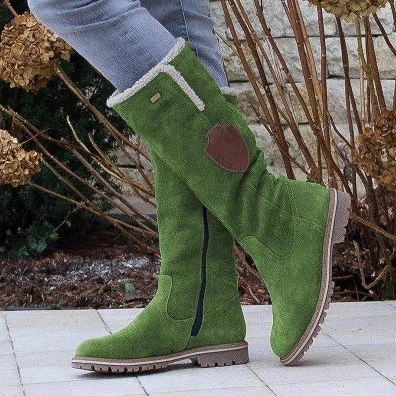 Women's low heel side zip tall snow boots