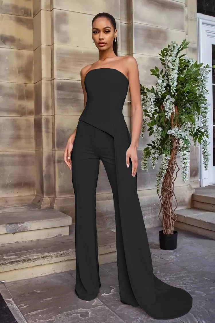 Daisda Chic White Strapless Sleeveless Long Wid-Leg Jumpsuit 