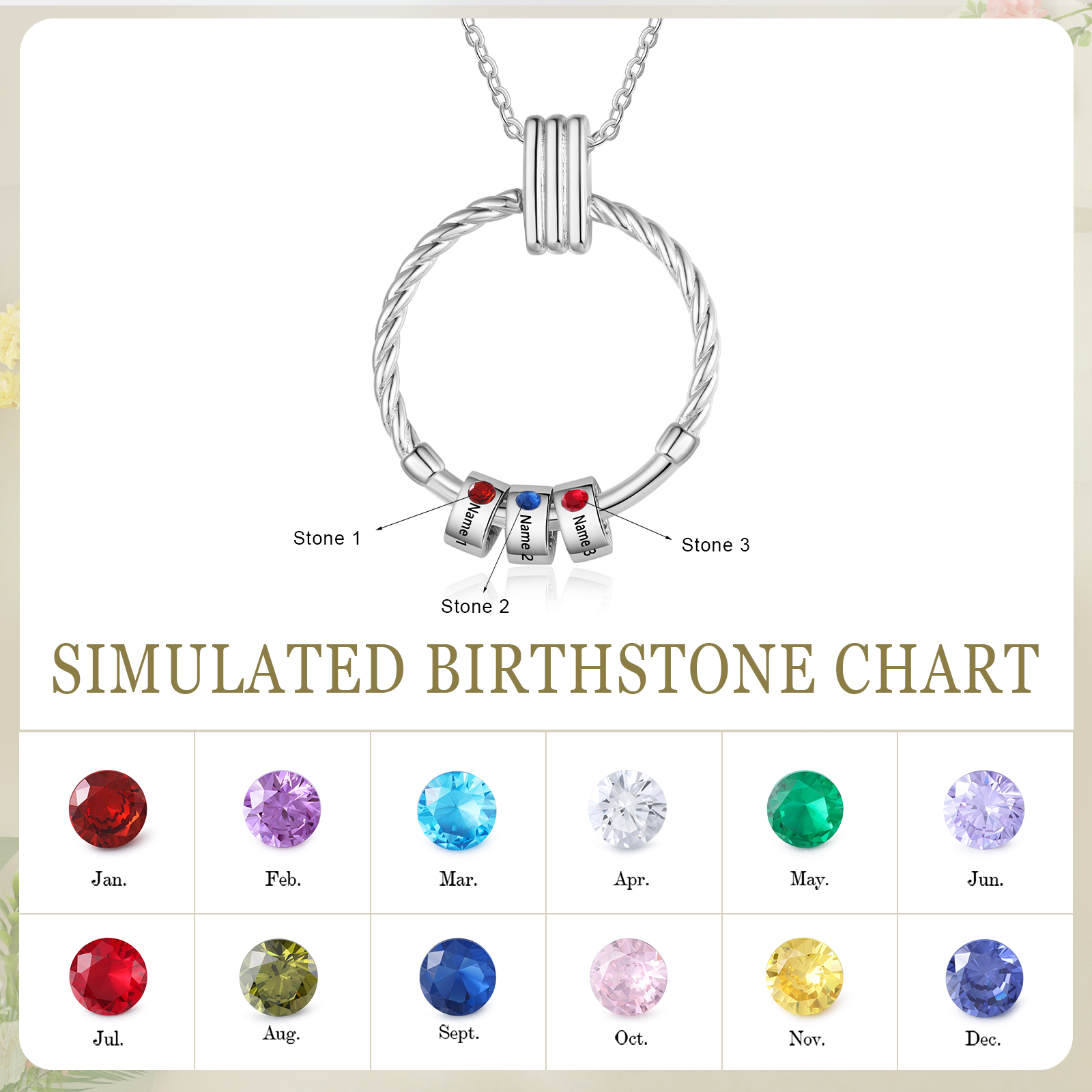 3 Names - Personalised Circle Pendant Necklace Custom Birthstones & Names Necklace Birthday Gift for Her-Jessemade AU