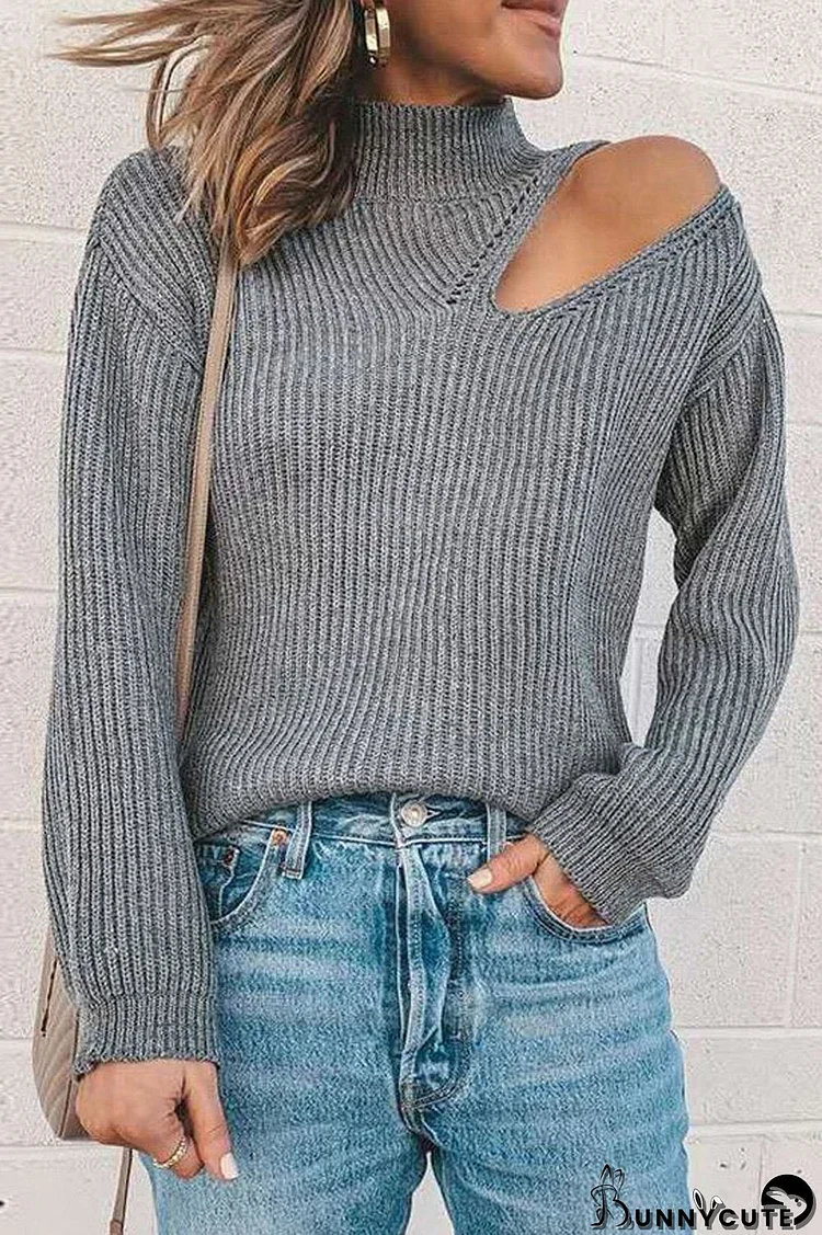 High Neck Cutout Shoulder Sweater