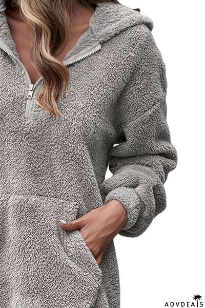 Half Zip Dropped Shoulder Oversized Hoodie