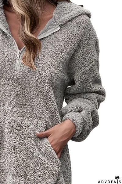 Half Zip Dropped Shoulder Oversized Hoodie