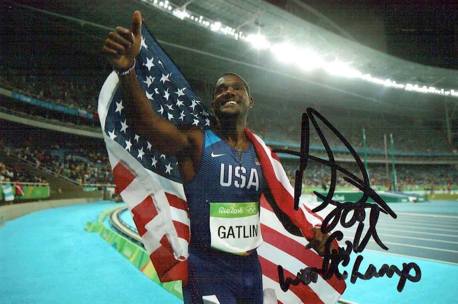 Justin GATLIN Autograph Signed Photo Poster painting E AFTAL COA USA Olympics Gold Medal Winner