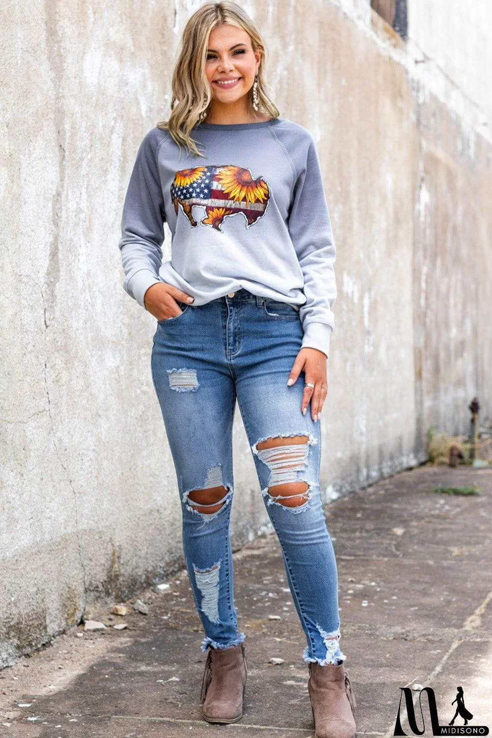 MidiSono - High Waist Distressed Skinny Jeans