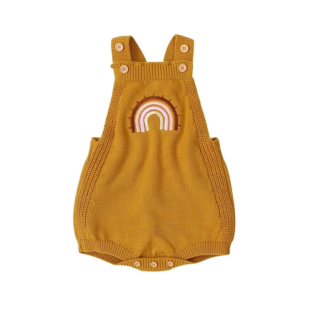 2020 Baby Summer Clothing Infant Baby Girls Sleeveless Jumpsuit Knitted Playsuits Embroidered Rainbow Pattern Basic Bodysuit