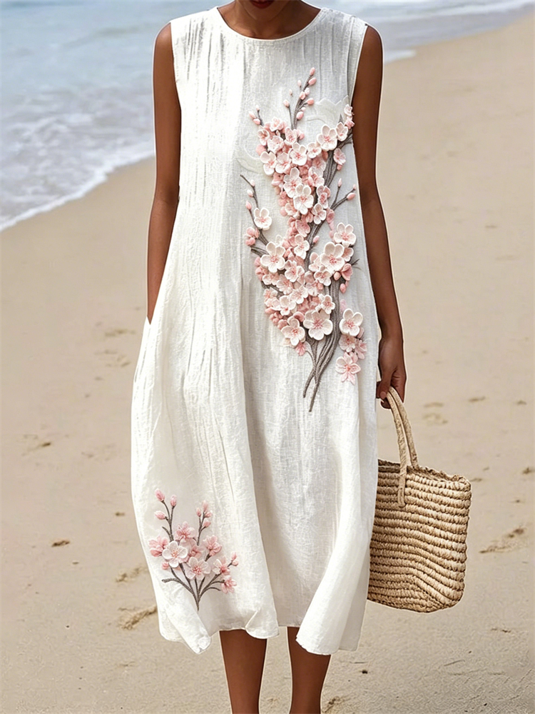 Classy Cherry Blossom Flowy Linen Tank Dress wearshes