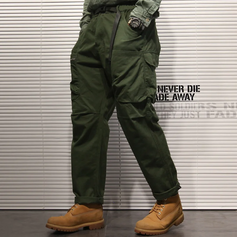 Outdoor Loose Washed Straight-Leg Multi-Pocket Cargo Pants