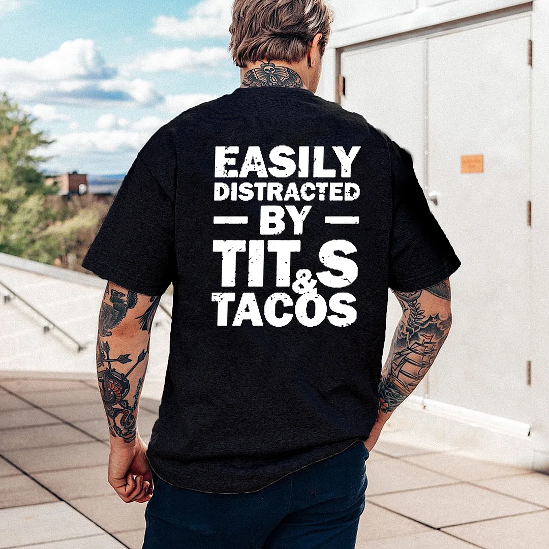 Easily Distracted By Tits & Tacos Printed Men's T-shirt -  