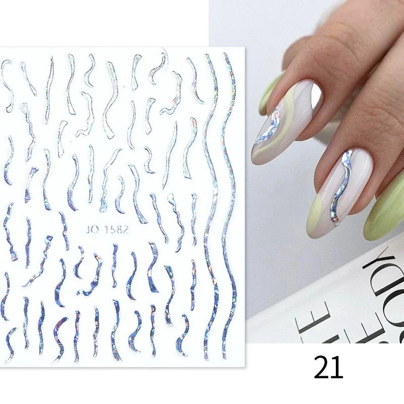 1Pc Black White French 3D Nail Sticker Hollow Painting Nail Trasnfer Sliders Manicure Butterfly Star Heart Pattern Nail Decor-Nail Inspo