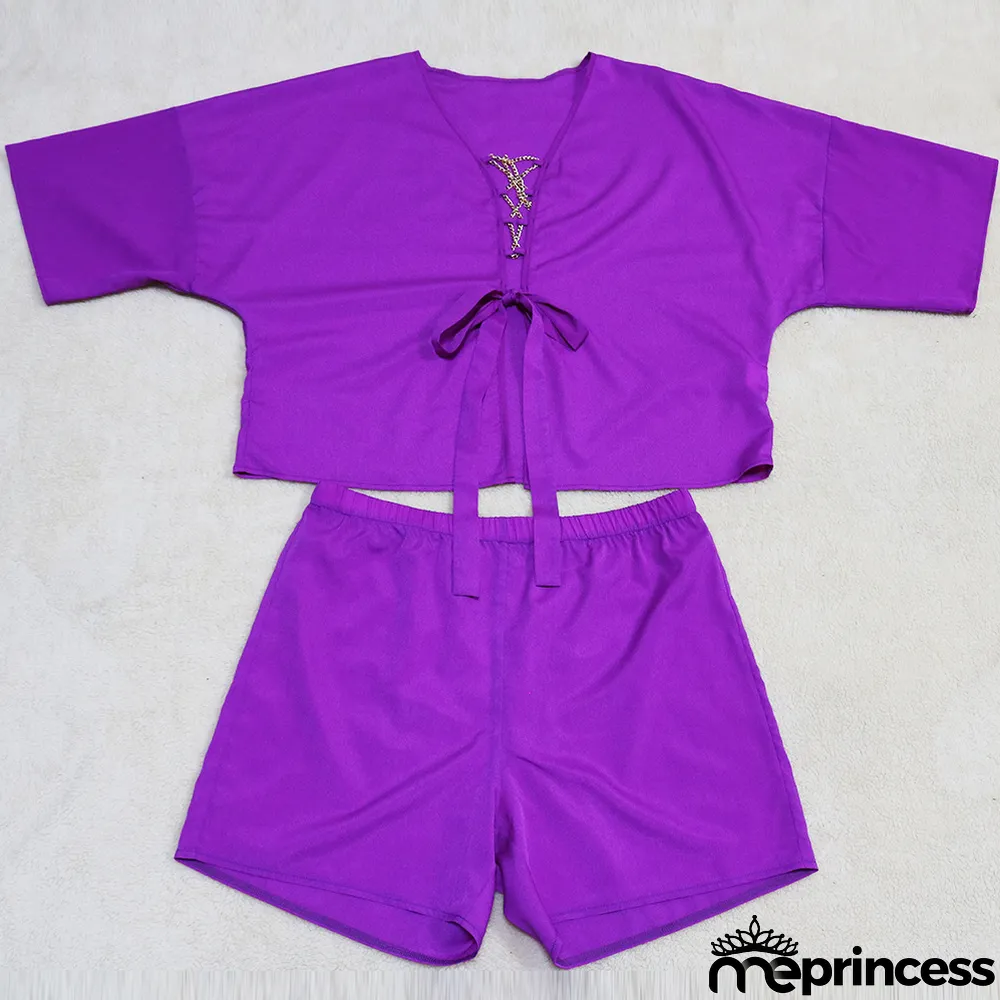 Solid Color Casual Fashion Plus Size Half Sleeve Top Shorts 2 Piece Sets