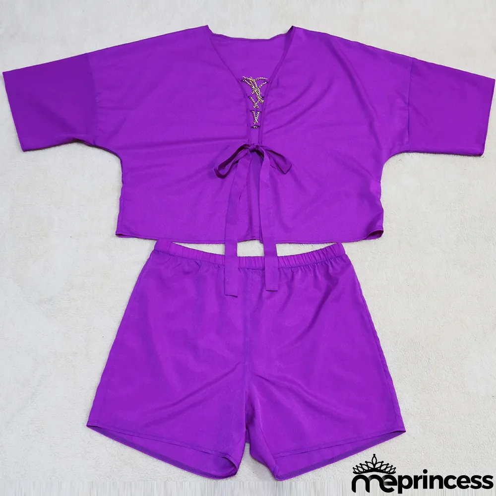 Solid Color Casual Fashion Plus Size Half Sleeve Top Shorts 2 Piece Sets